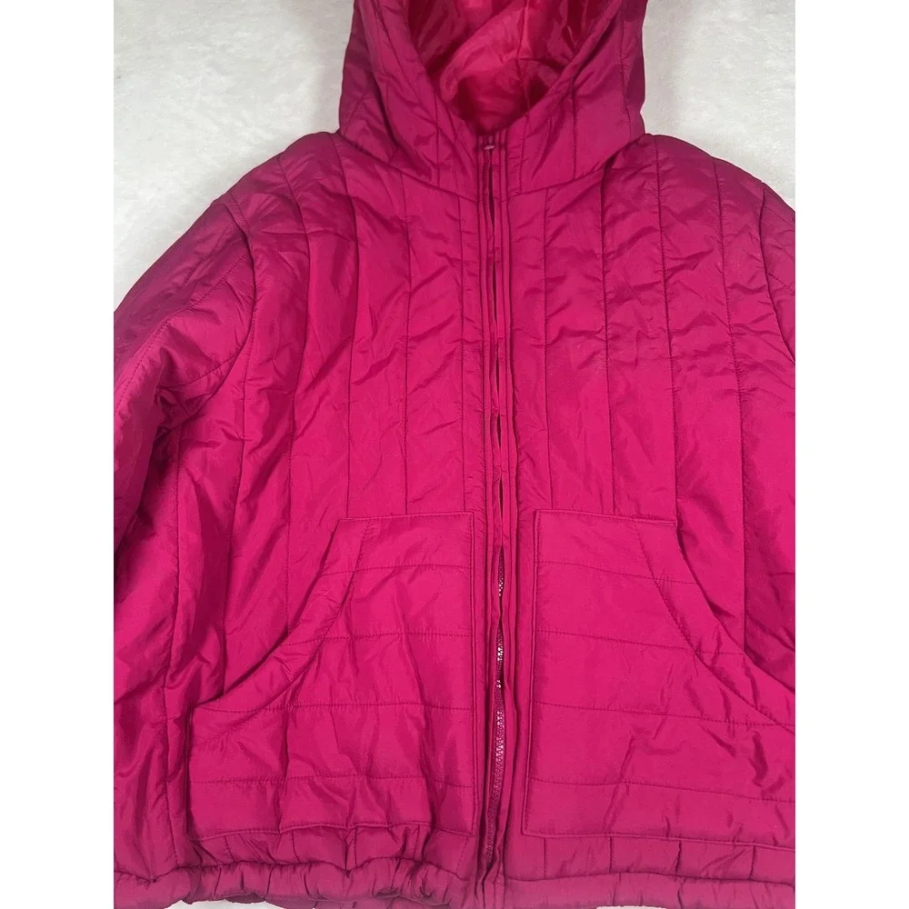 A New Day Puffer Jacket Womens Large Pink Hooded Quilted Short Insulated‎ Warm
